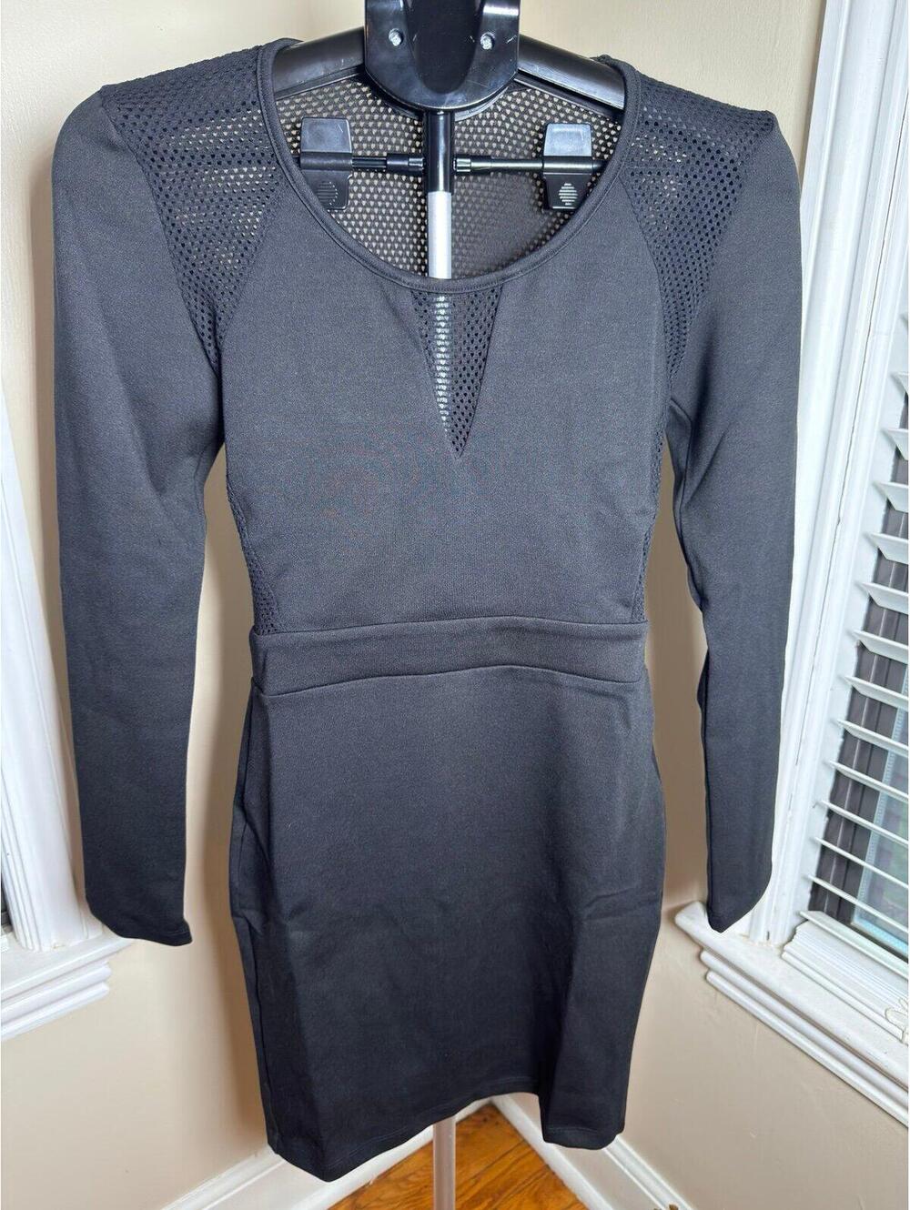 Fraiche by J Black Mesh Panel‎ Bodycon Dress Made in USA Long Sleeve Size M NWO